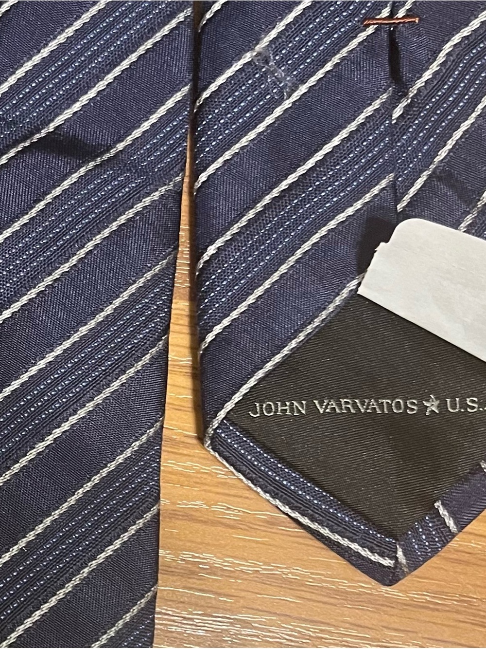 John Varvatos Silk and Viscose Navy Stripe Tie